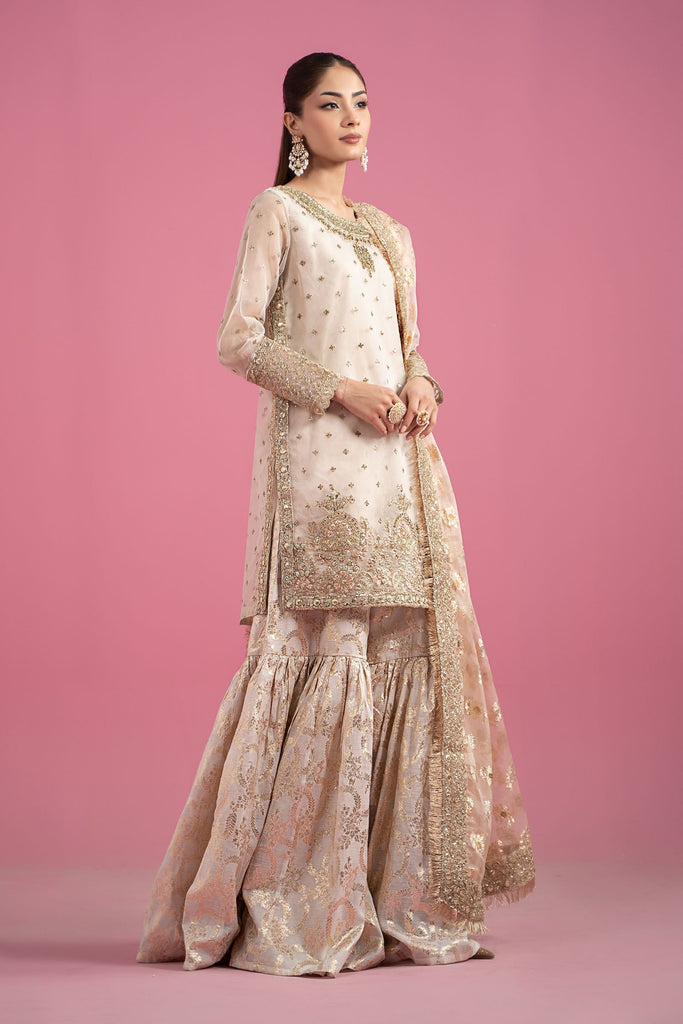 Off White Organza 3 Piece Embroidered Suit
