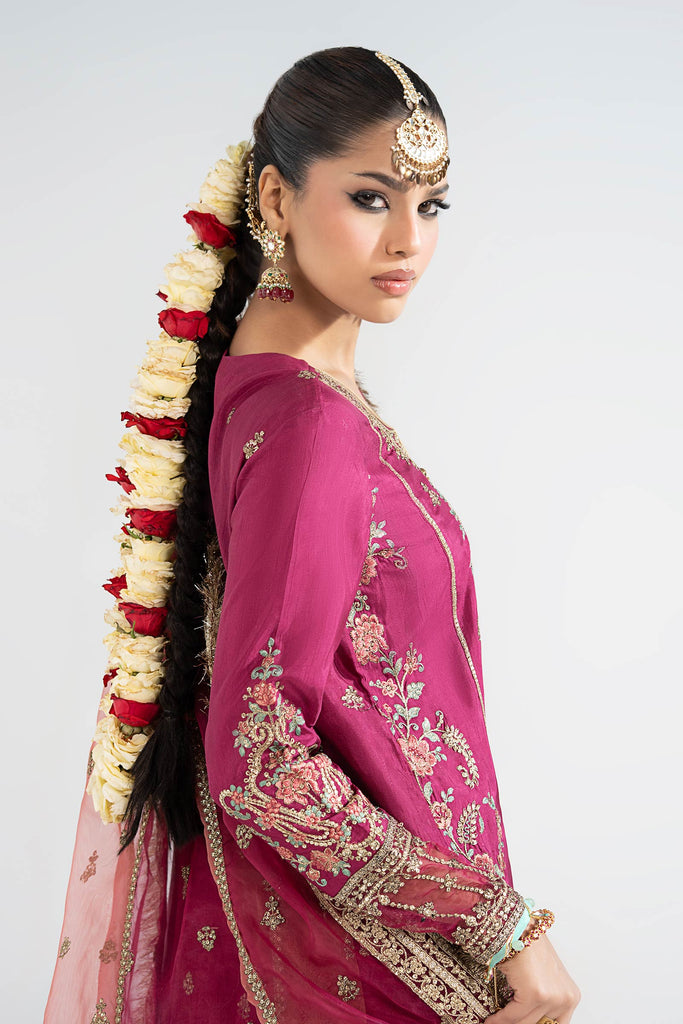 Embroidered Raw Silk Suit for Women - Pink