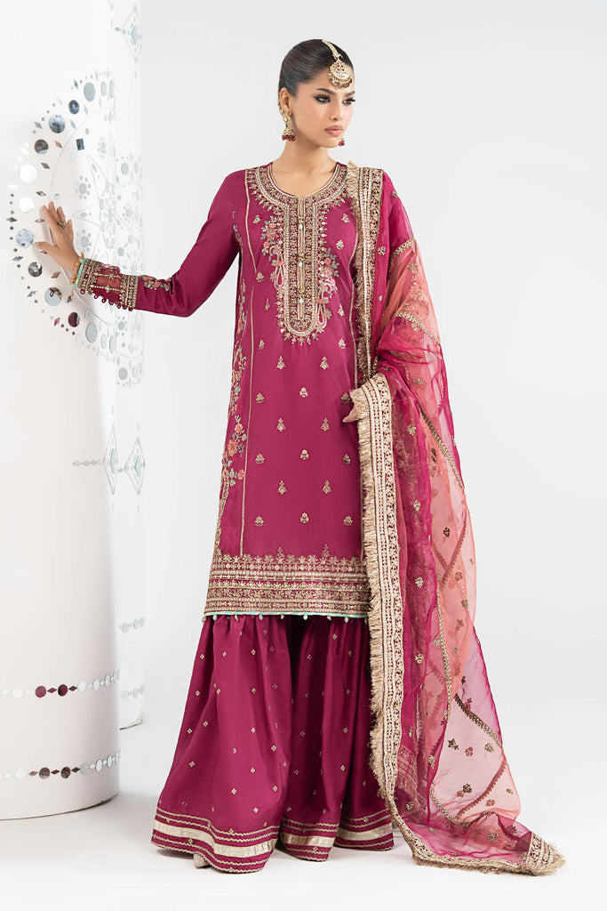Embroidered Raw Silk Suit for Women - Pink