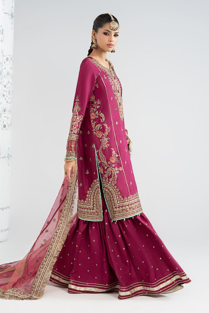Embroidered Raw Silk Suit for Women - Pink