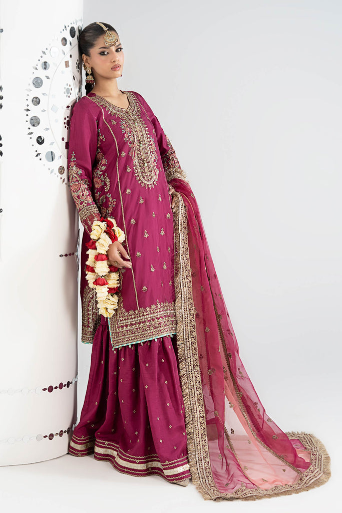 Embroidered Raw Silk Suit for Women - Pink