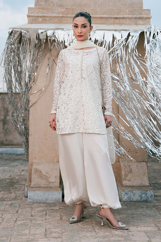 3 Piece Embroidered Net Suit for Women – White