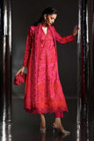 3 Piece Tissue Silk Suit with 3D Floral Neckline - Pink
