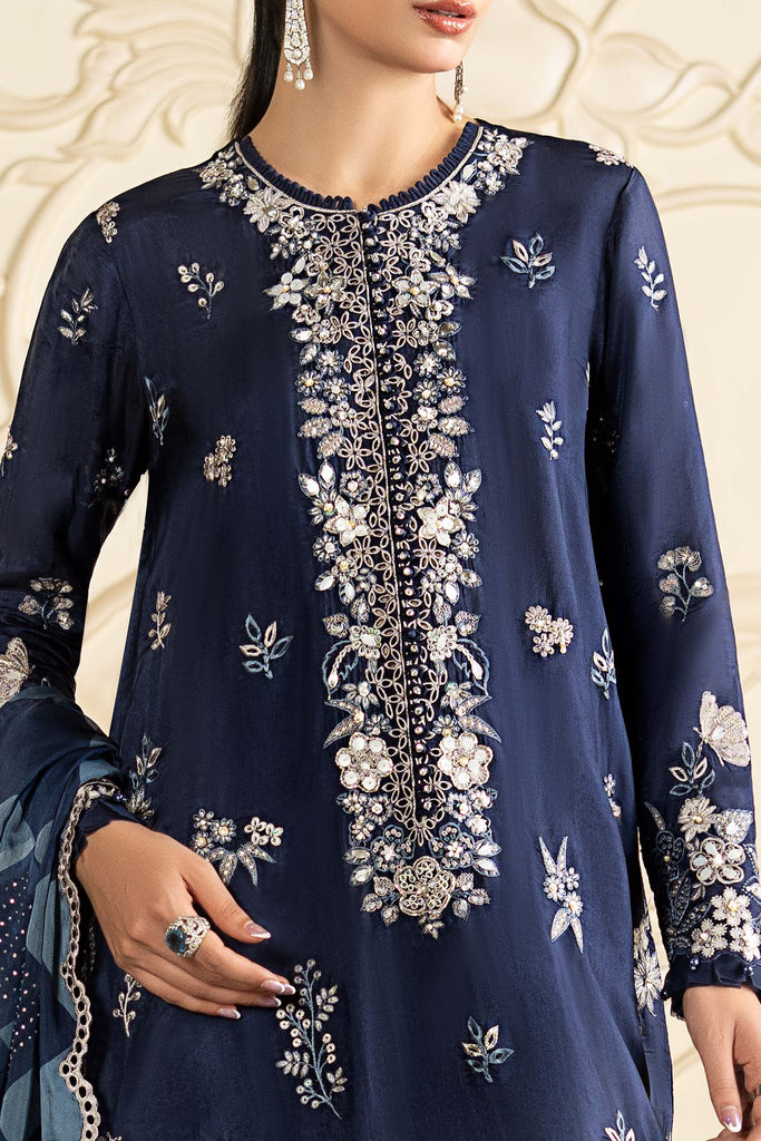 Maria.B Embroidered Tissue Silk 3 Piece Suit – Blue