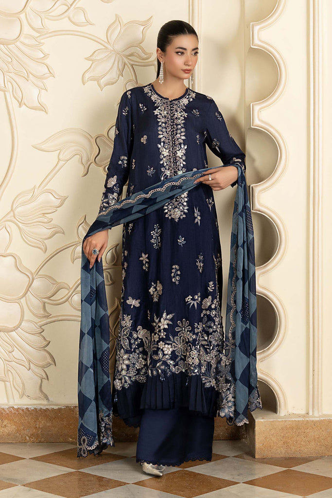 Maria.B Embroidered Tissue Silk 3 Piece Suit – Blue