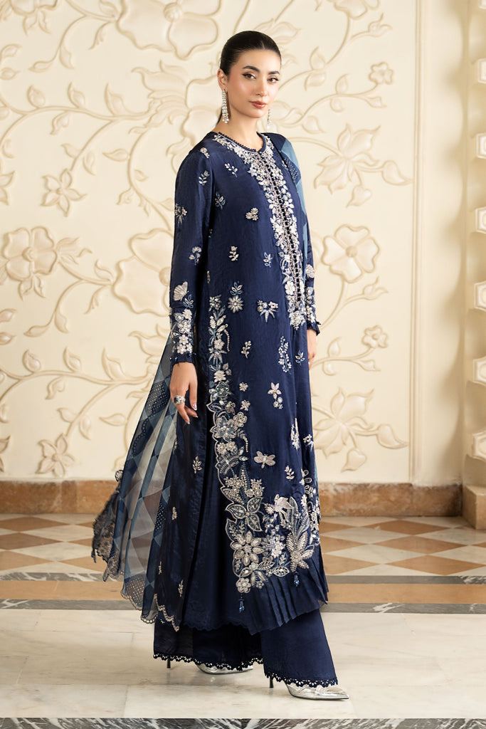 Maria.B Embroidered Tissue Silk 3 Piece Suit – Blue