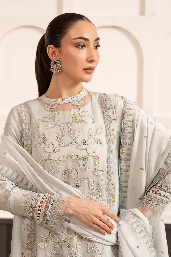 Embroidered Raw Silk 3 Piece Suit for Women – Ice Blue