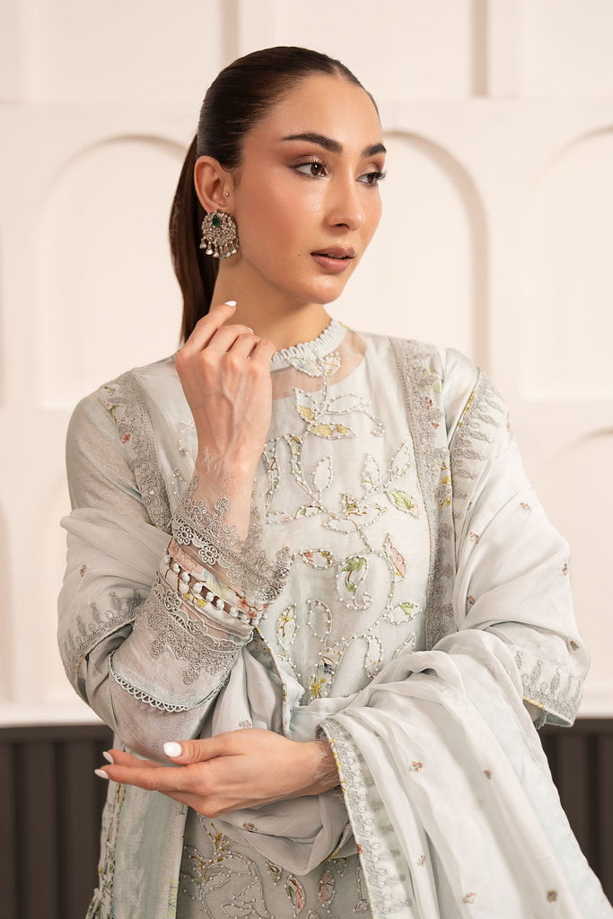 Embroidered Raw Silk 3 Piece Suit for Women – Ice Blue