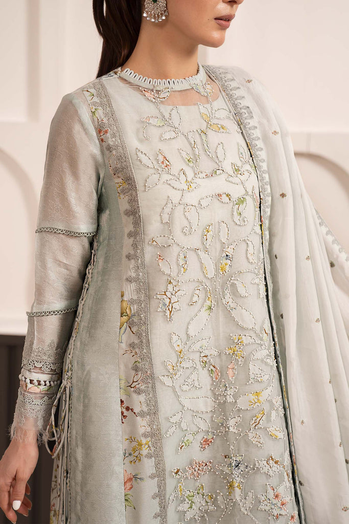 Embroidered Raw Silk 3 Piece Suit for Women – Ice Blue