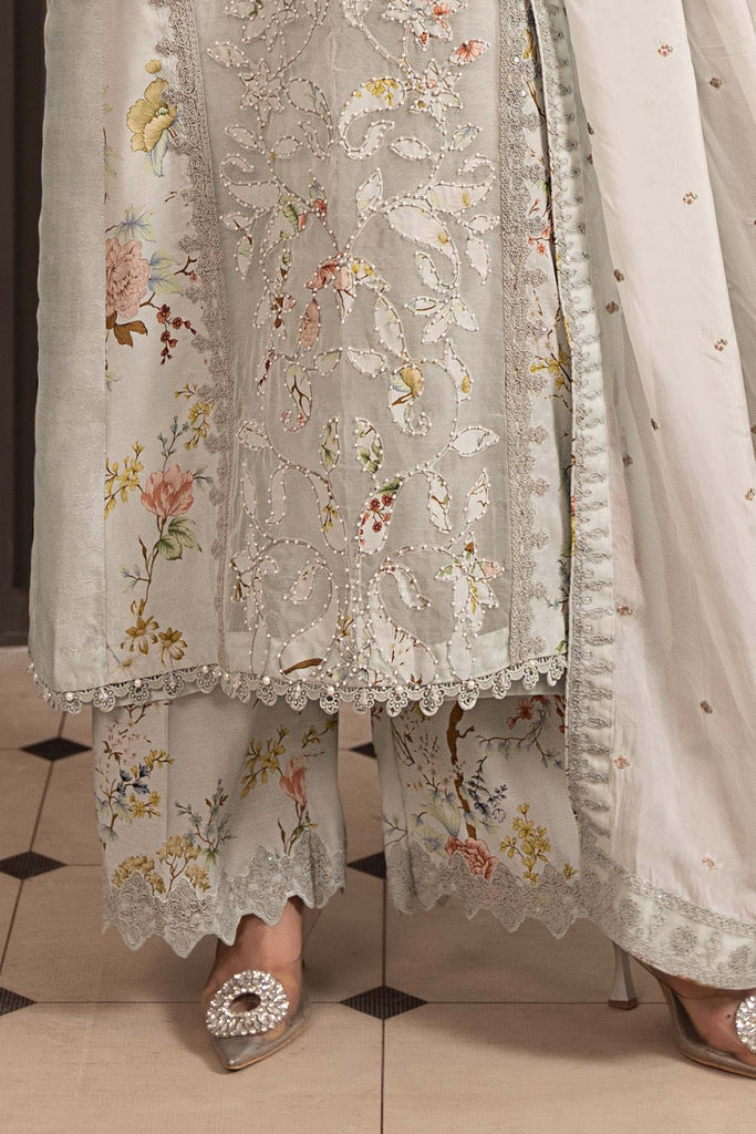 Embroidered Raw Silk 3 Piece Suit for Women – Ice Blue