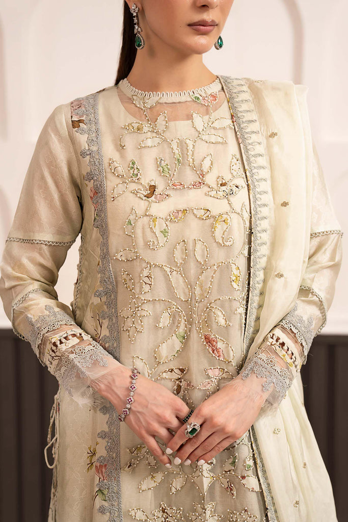 3 Piece Embroidered Raw Silk Suit for Women – Light Yellow
