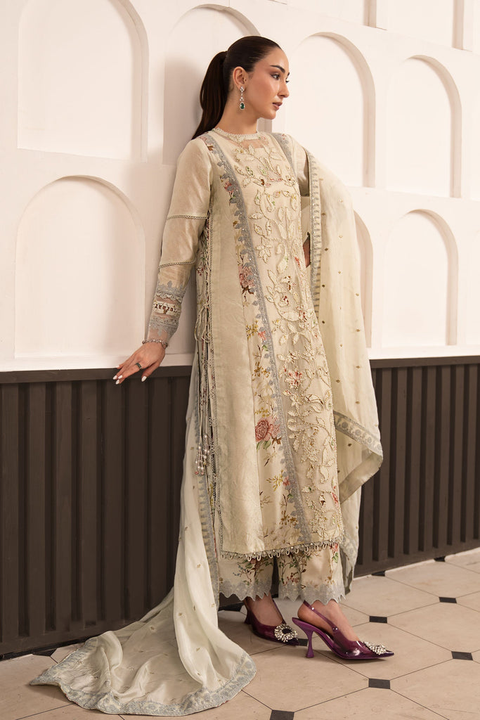 3 Piece Embroidered Raw Silk Suit for Women – Light Yellow