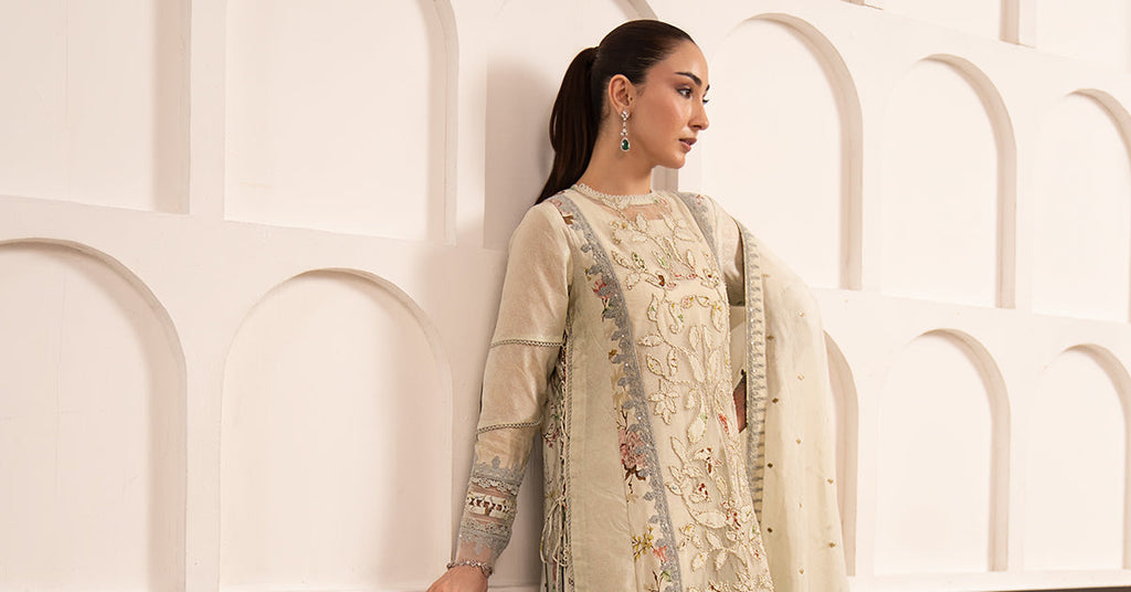 3 Piece Embroidered Raw Silk Suit for Women – Light Yellow