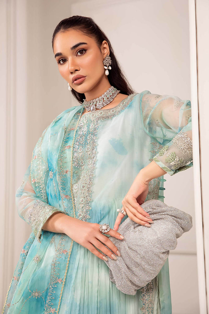 Ferozi Light Blue 3 Piece Embroidered Organza Suit