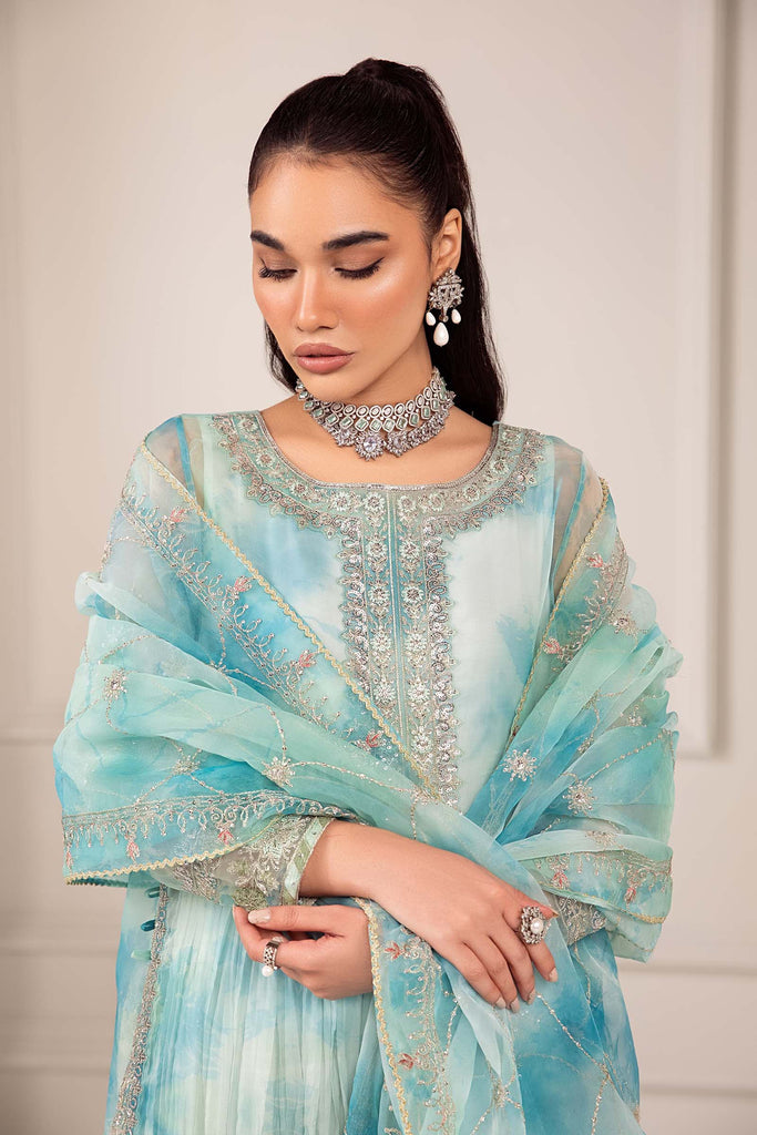 Ferozi Light Blue 3 Piece Embroidered Organza Suit