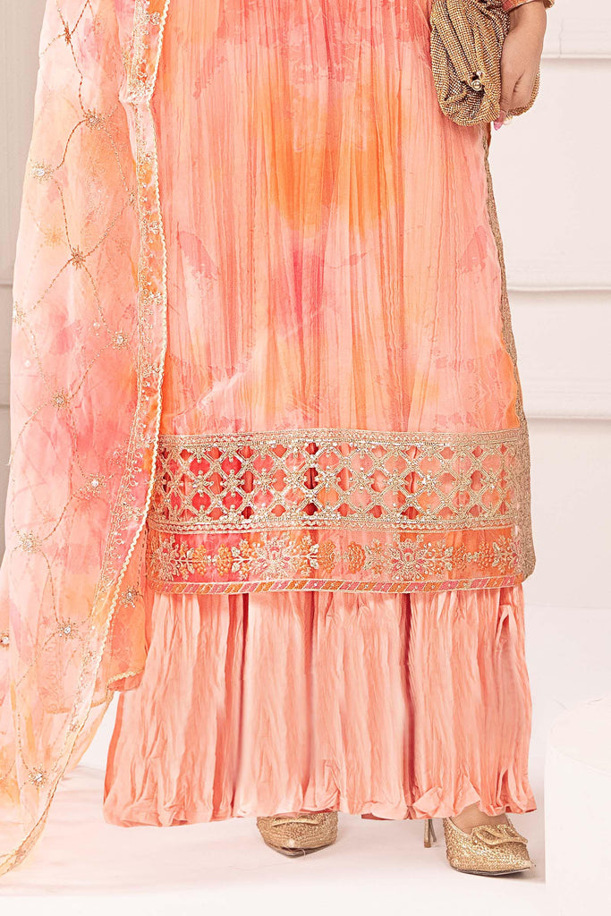 3 Piece Embroidered Organza Suit in Pink