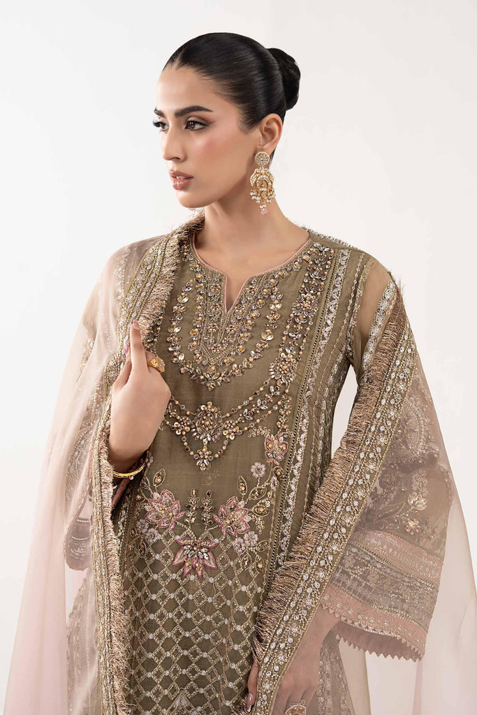 Maria.B 3 Piece Embroidered Organza Suit – Coffee Brown