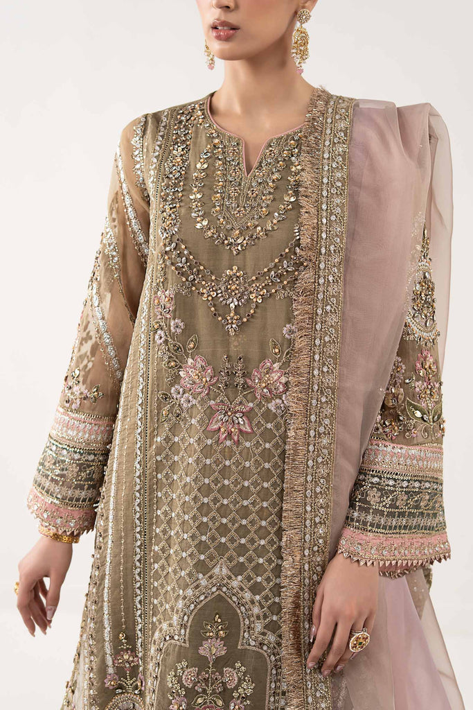 Maria.B 3 Piece Embroidered Organza Suit – Coffee Brown