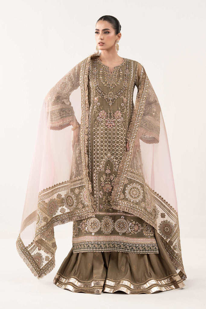 Maria.B 3 Piece Embroidered Organza Suit – Coffee Brown