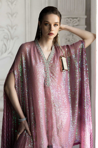3 Piece Sequin Embroidered Chiffon Suit in Pink