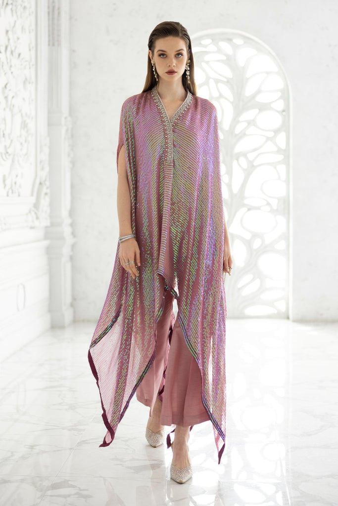 3 Piece Sequin Embroidered Chiffon Suit in Pink