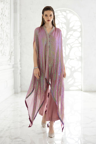 3 Piece Sequin Embroidered Chiffon Suit in Pink
