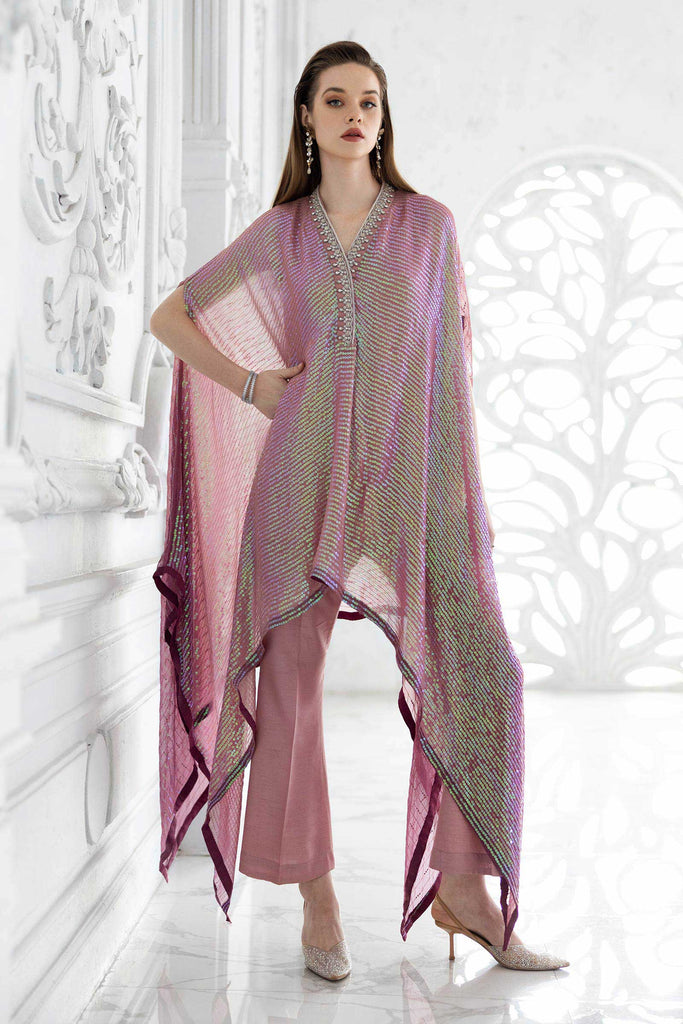 3 Piece Sequin Embroidered Chiffon Suit in Pink