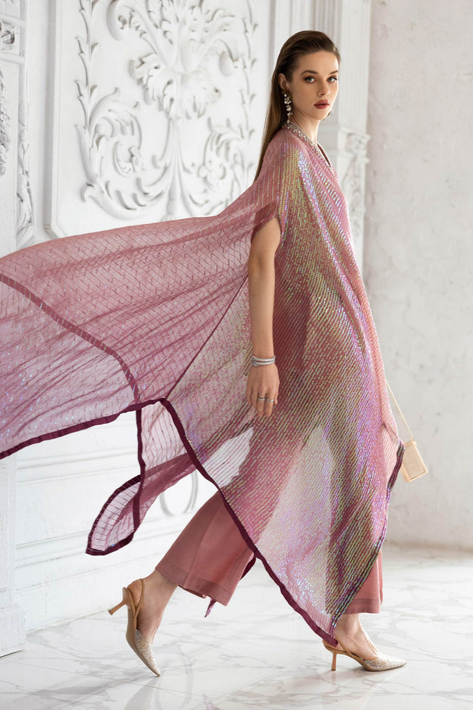 3 Piece Sequin Embroidered Chiffon Suit in Pink