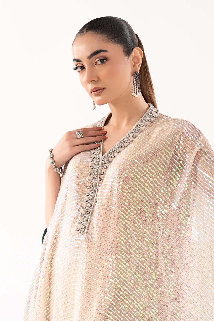 3 Piece Embroidered Chiffon Kaftan Suit - Green