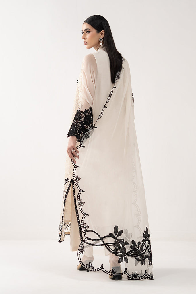 3 Piece Embroidered Chiffon Suit for Women - Off-White