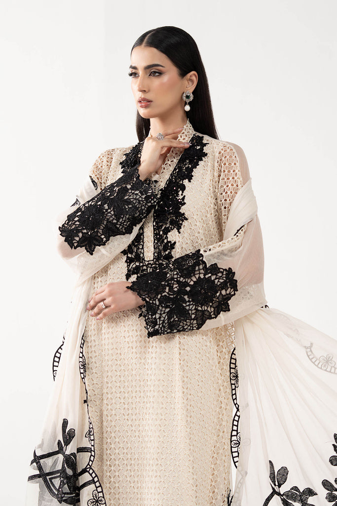 3 Piece Embroidered Chiffon Suit for Women - Off-White