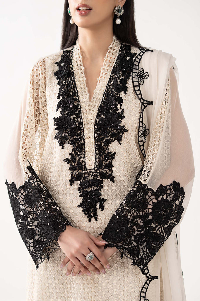 3 Piece Embroidered Chiffon Suit for Women - Off-White