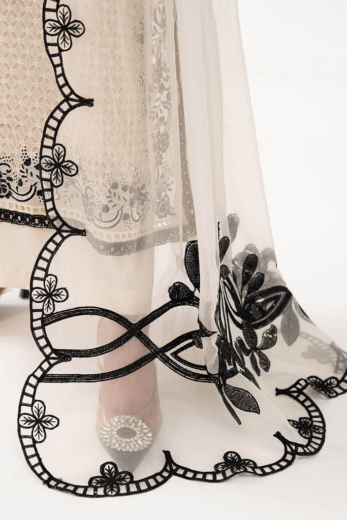 3 Piece Embroidered Chiffon Suit for Women - Off-White