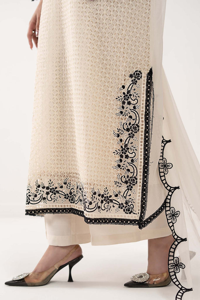3 Piece Embroidered Chiffon Suit for Women - Off-White