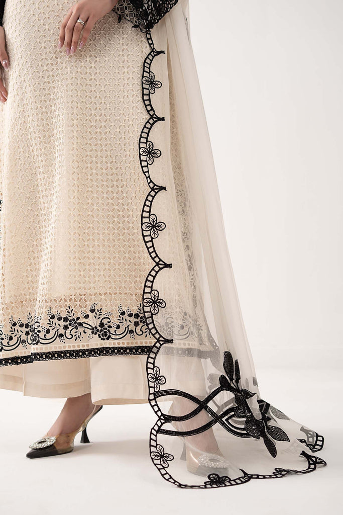 3 Piece Embroidered Chiffon Suit for Women - Off-White