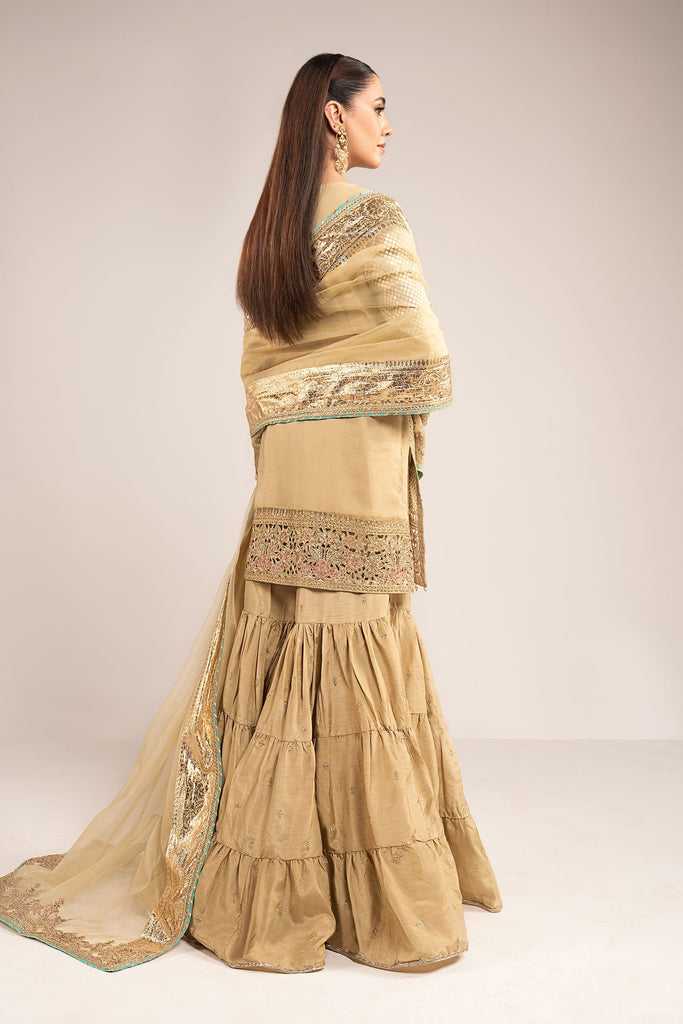 3 Piece Apple Green Embroidered Chiffon Suit
