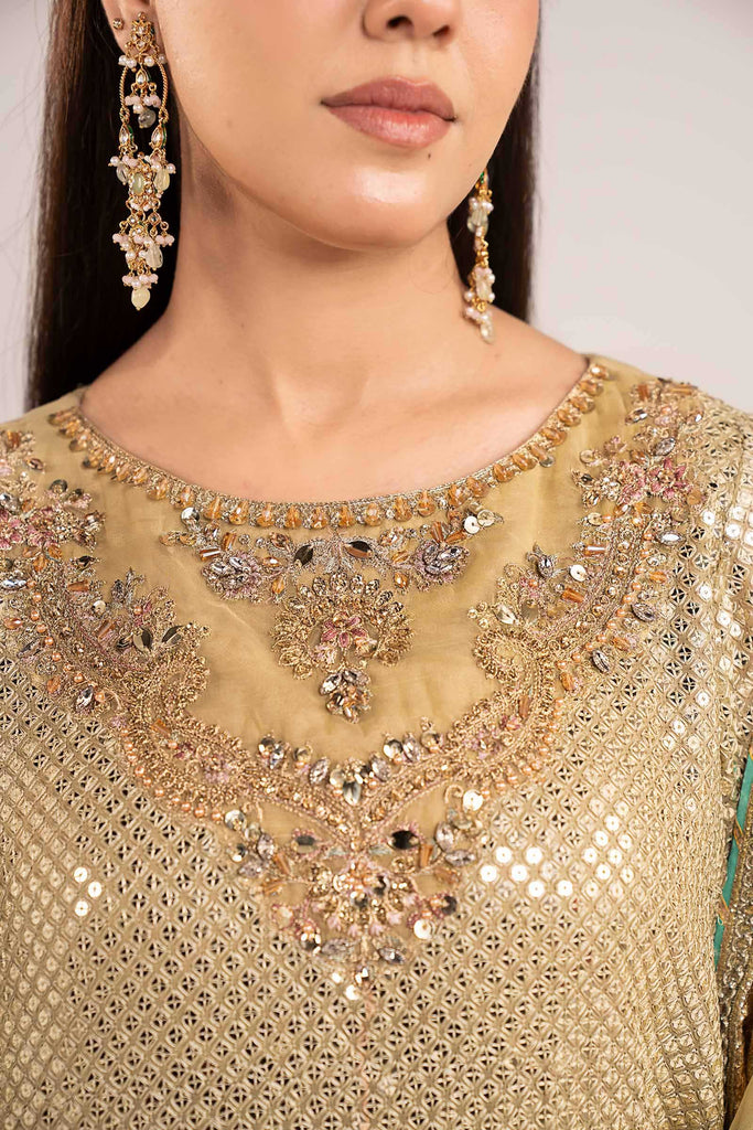 3 Piece Apple Green Embroidered Chiffon Suit
