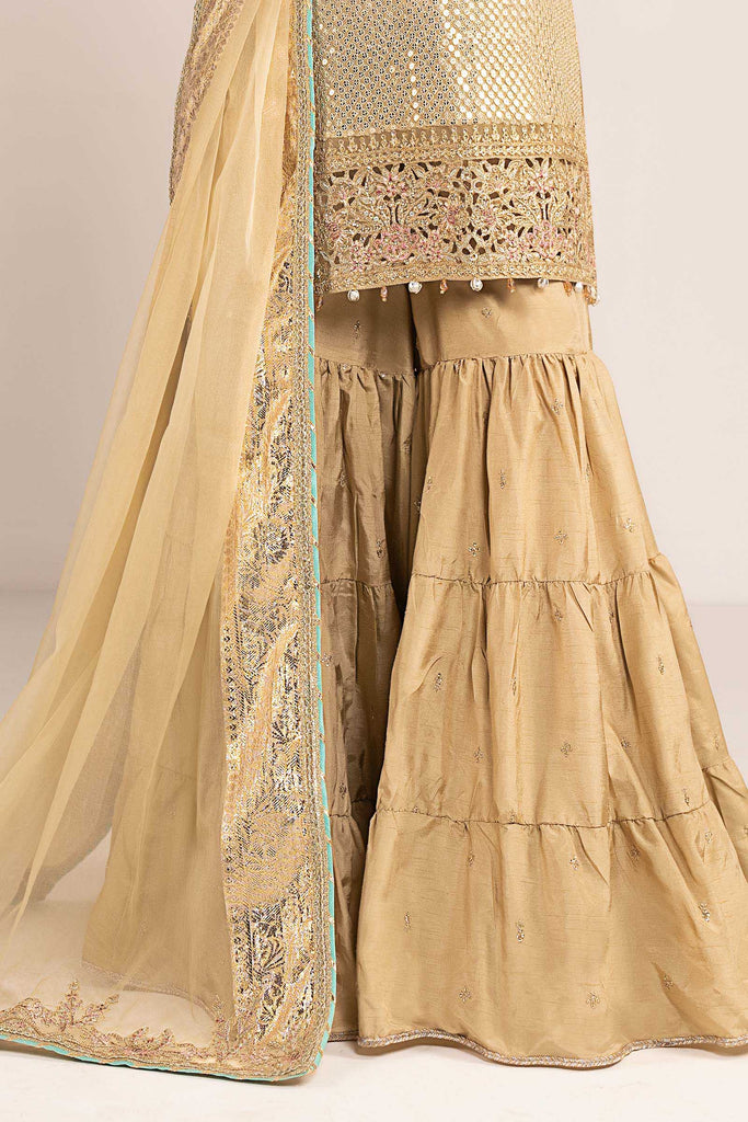 3 Piece Apple Green Embroidered Chiffon Suit