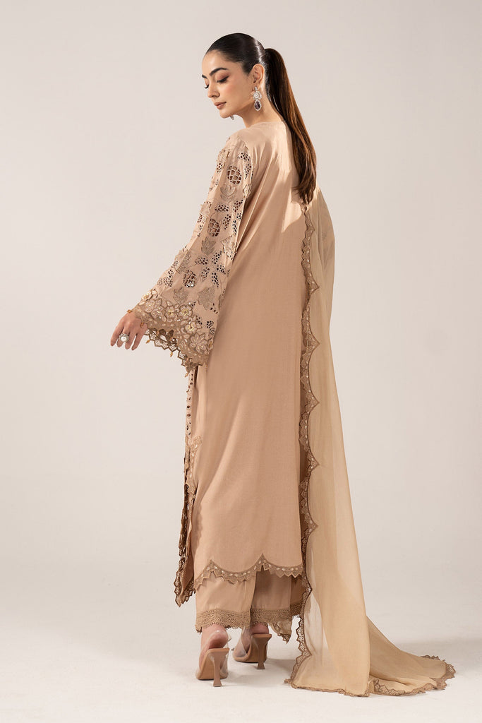 3 Piece Schiffli Embroidered Raw Silk Suit – Beige