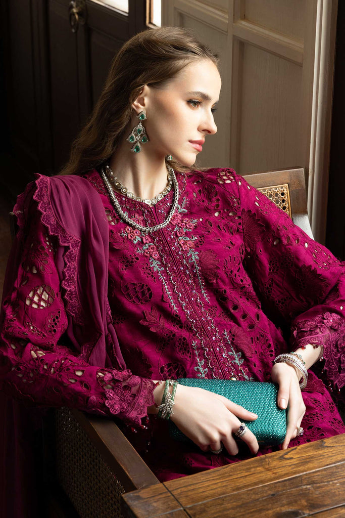 Maria.B 3 Piece Embroidered Raw Silk Suit – Maroon