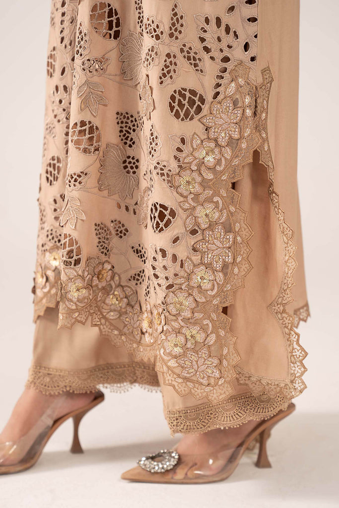 3 Piece Schiffli Embroidered Raw Silk Suit – Beige