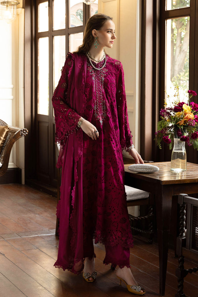 Maria.B 3 Piece Embroidered Raw Silk Suit – Maroon