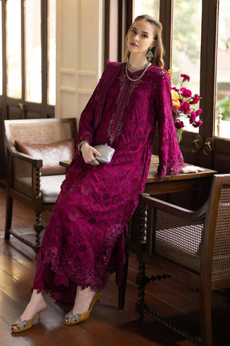 Maria.B 3 Piece Embroidered Raw Silk Suit – Maroon