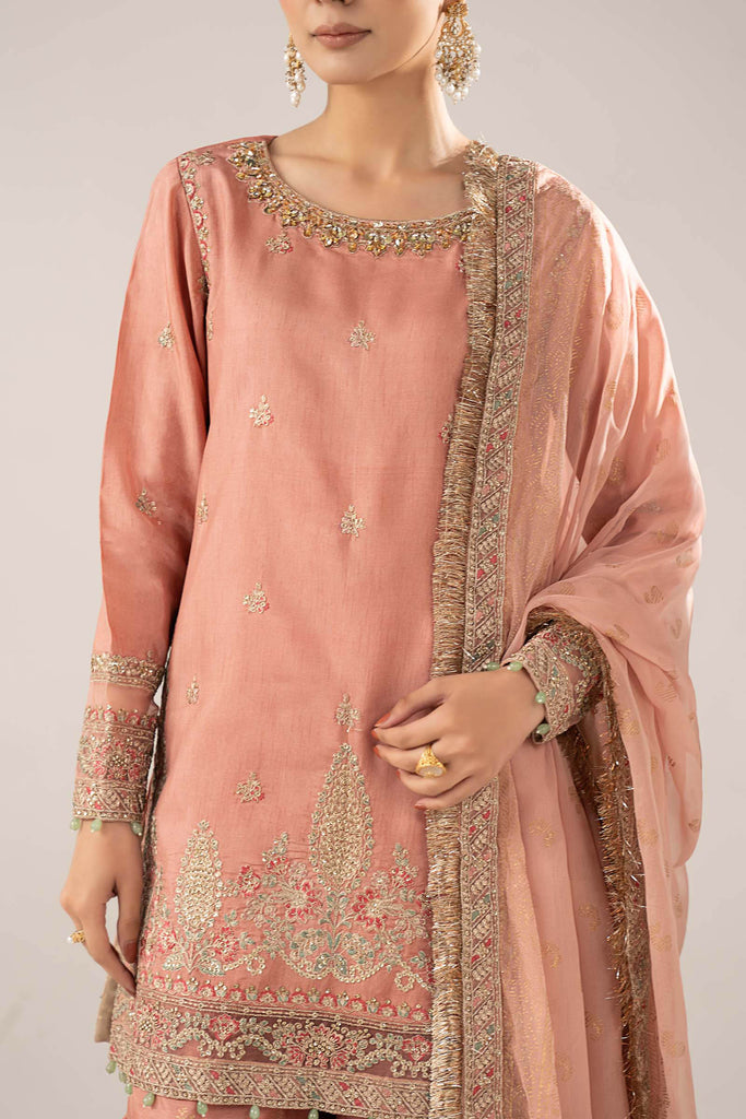 Embroidered Raw Silk Gharara Suit in Pink