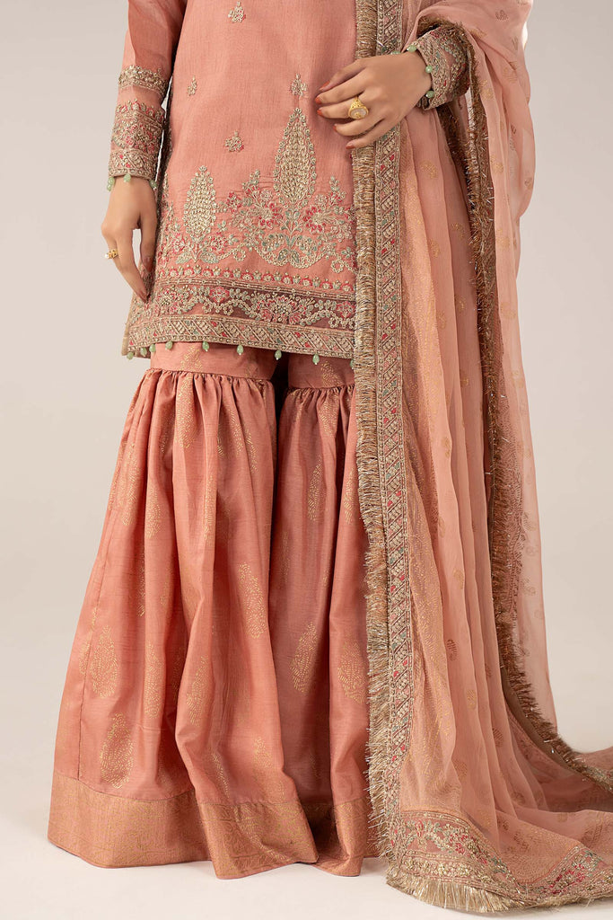 Embroidered Raw Silk Gharara Suit in Pink