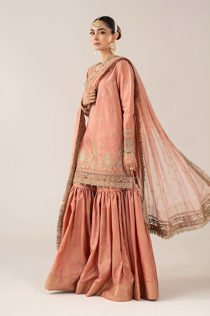 Embroidered Raw Silk Gharara Suit in Pink