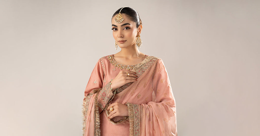 Embroidered Raw Silk Gharara Suit in Pink