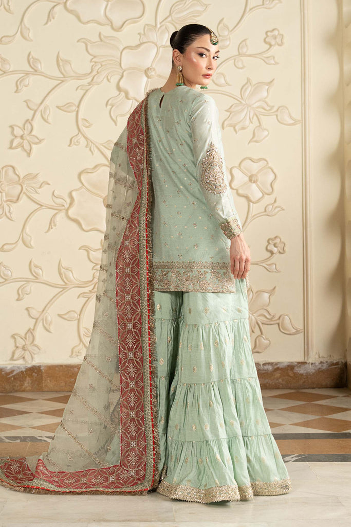 Cotton Lurex Gharara 3 Piece Suit - Sea Green