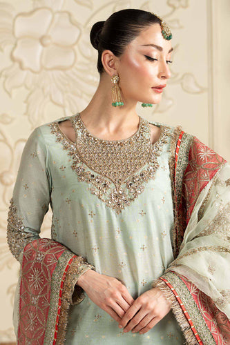 Cotton Lurex Gharara 3 Piece Suit - Sea Green