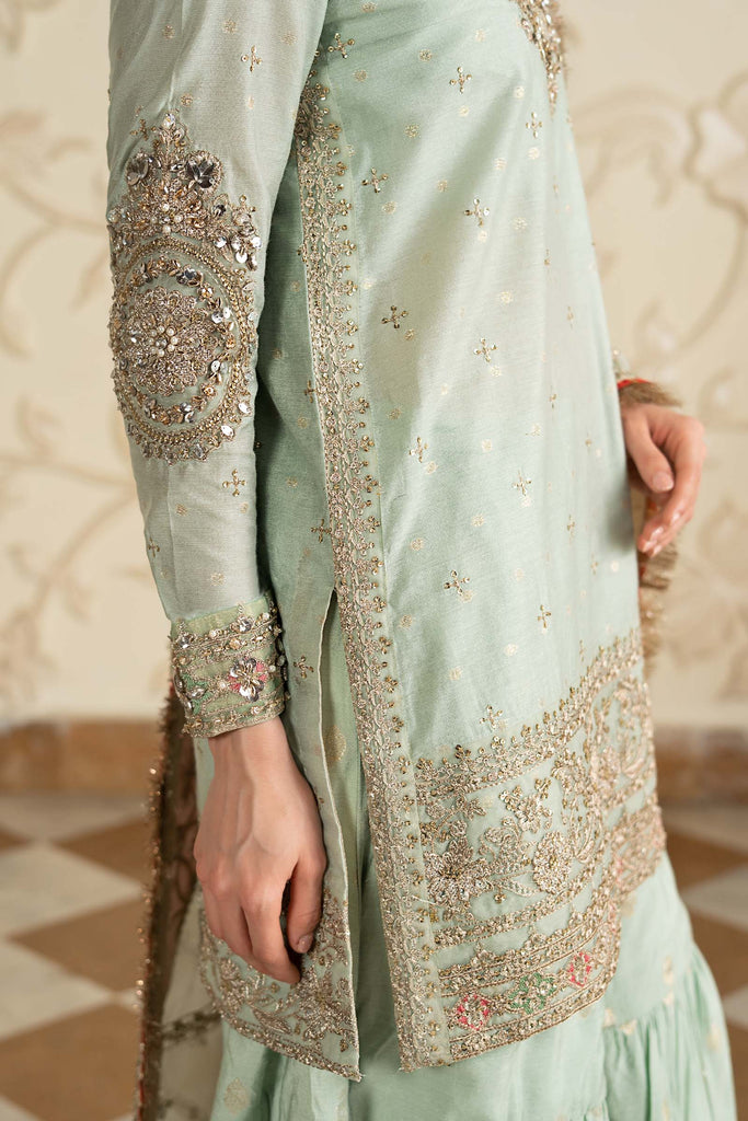 Cotton Lurex Gharara 3 Piece Suit - Sea Green